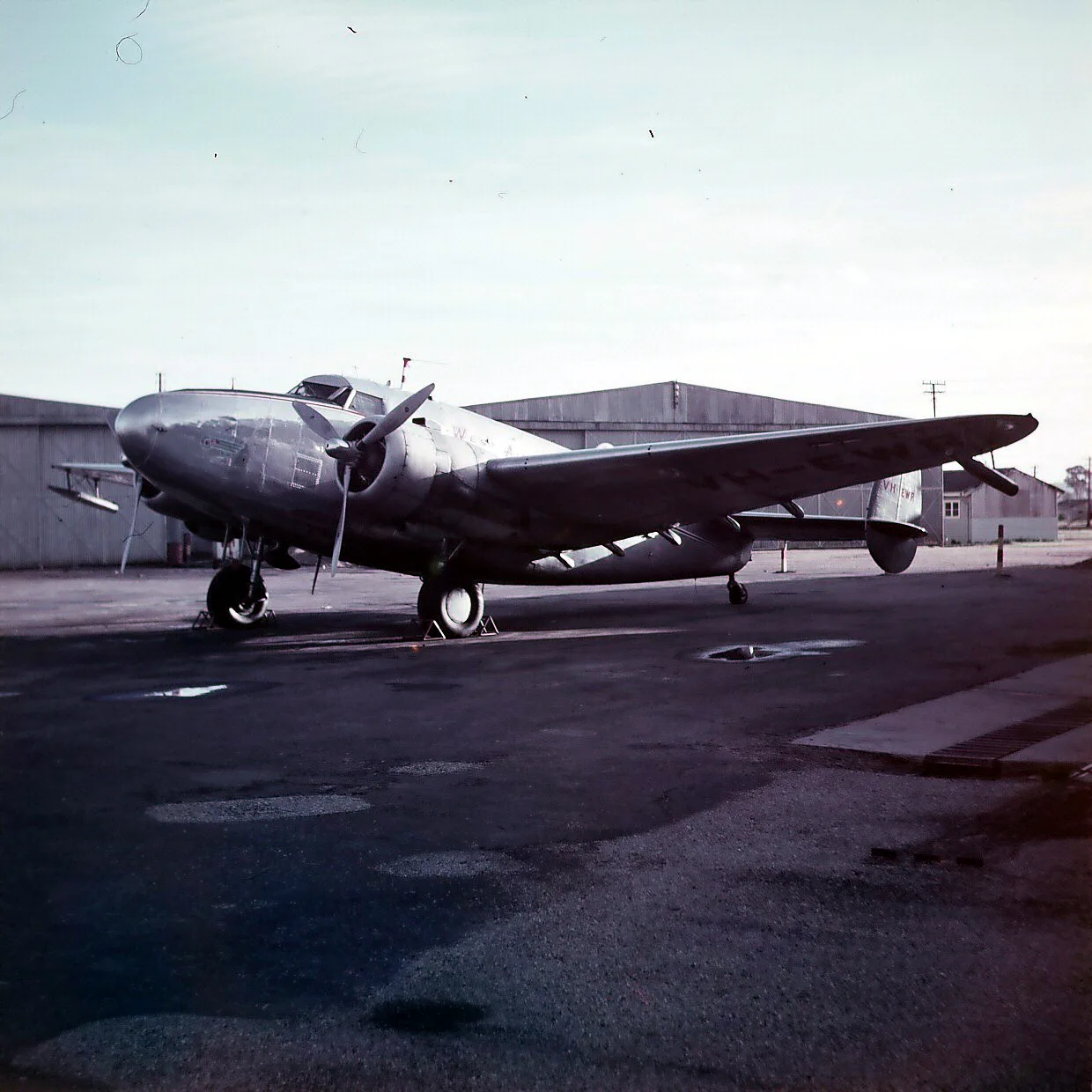 Twin-engine aircraft used in Australian CSIRO cloud-seeding experiments at Wagga Airport in 1958