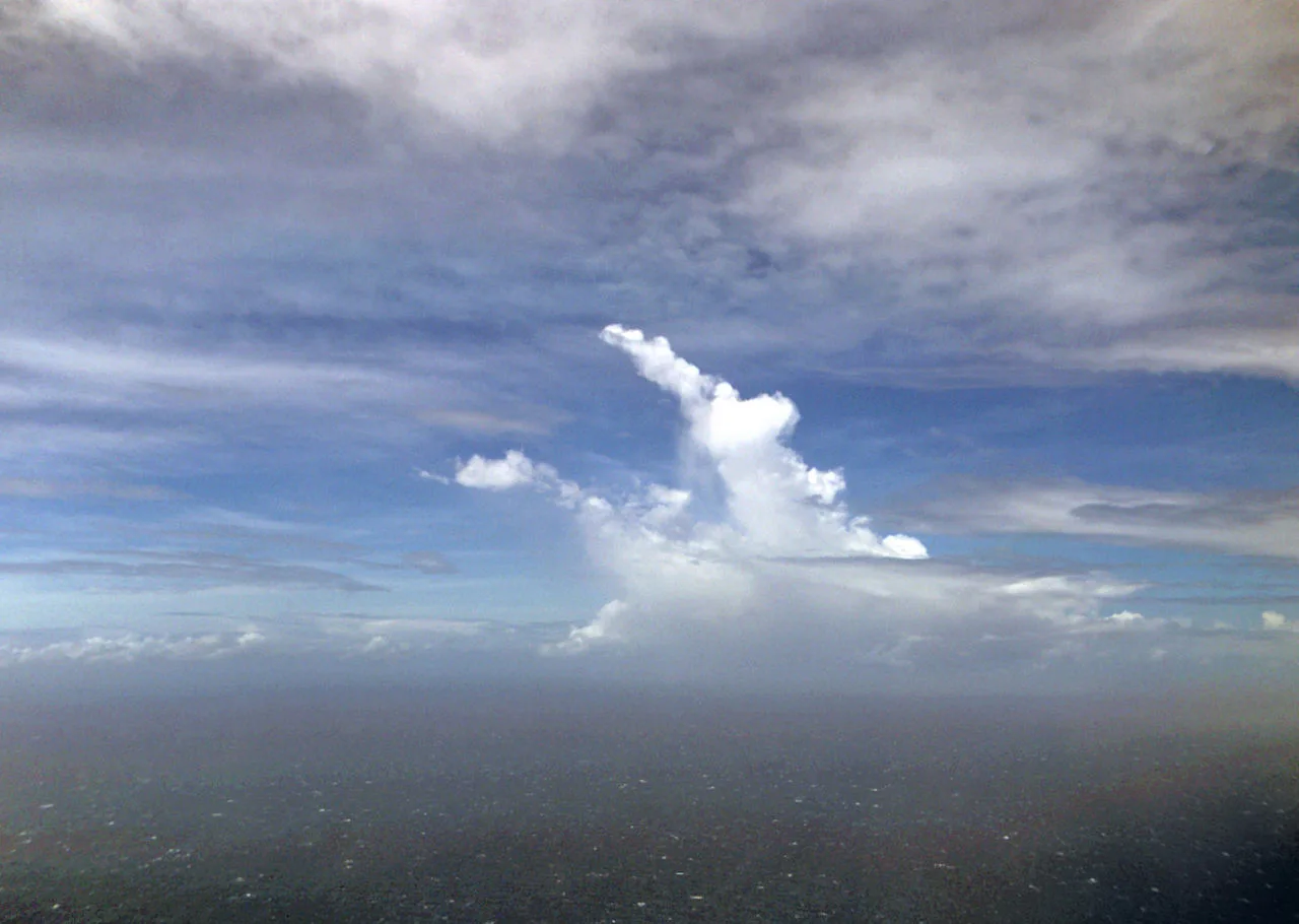 Cloud towers in Tropical Storm Dorothy photographed during a reconnaissance flight in 1970