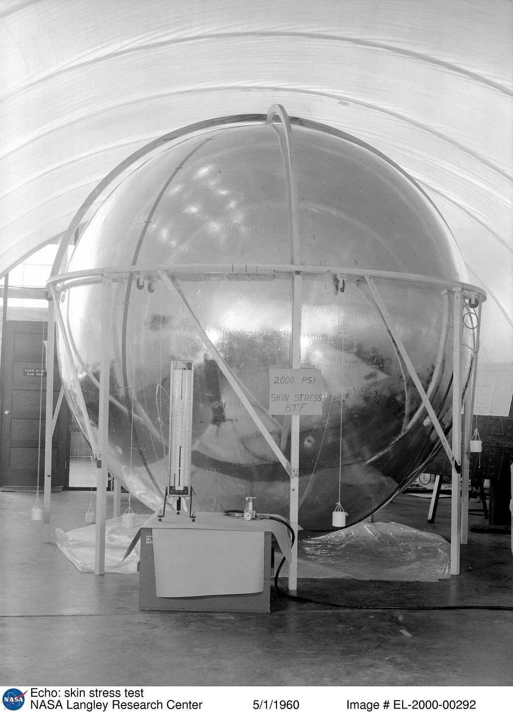 NASA Project Echo balloon prototype during a skin stress test